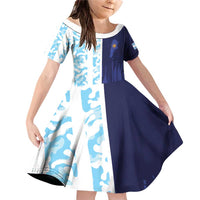 Argentina Football Custom Family Matching Off Shoulder Short Dress and Hawaiian Shirt Vamos La Albiceleste Half Version