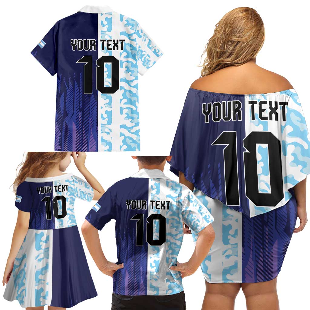 Argentina Football Custom Family Matching Off Shoulder Short Dress and Hawaiian Shirt Vamos La Albiceleste Half Version