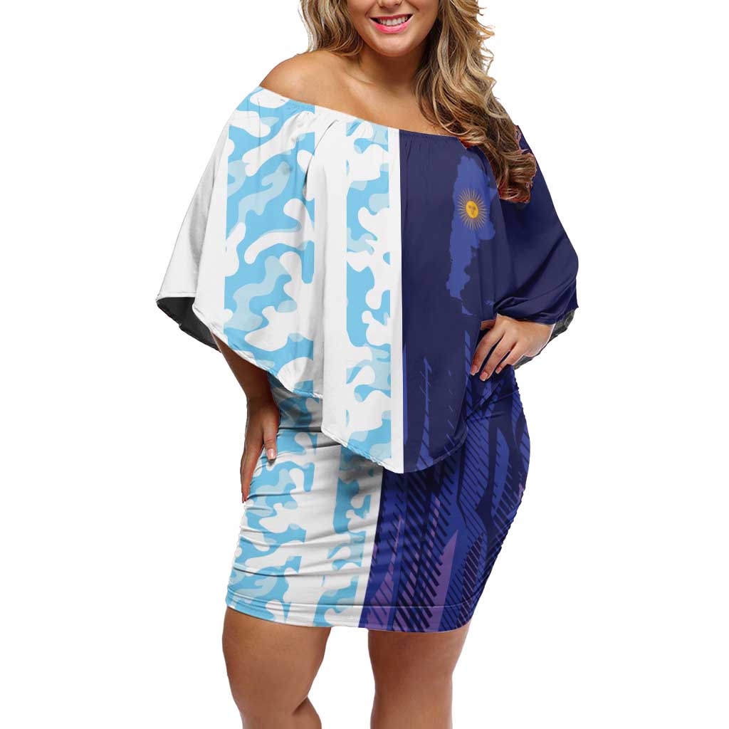 Argentina Football Custom Family Matching Off Shoulder Short Dress and Hawaiian Shirt Vamos La Albiceleste Half Version