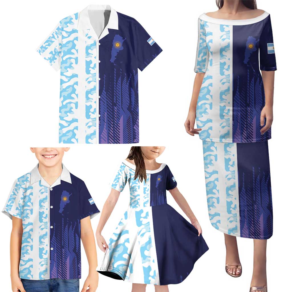 Argentina Football Custom Family Matching Puletasi and Hawaiian Shirt Vamos La Albiceleste Half Version
