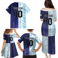 Argentina Football Custom Family Matching Puletasi and Hawaiian Shirt Vamos La Albiceleste Half Version