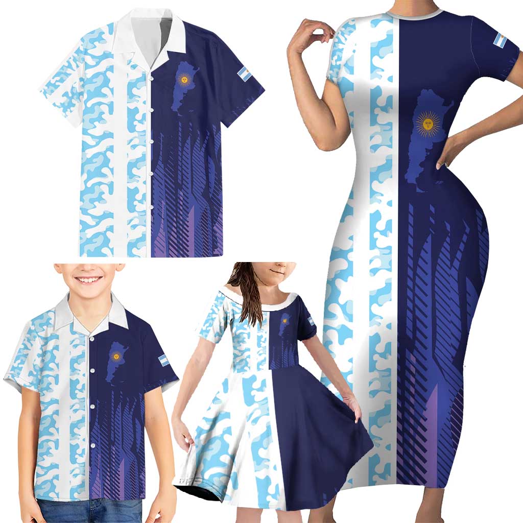 Argentina Football Custom Family Matching Short Sleeve Bodycon Dress and Hawaiian Shirt Vamos La Albiceleste Half Version