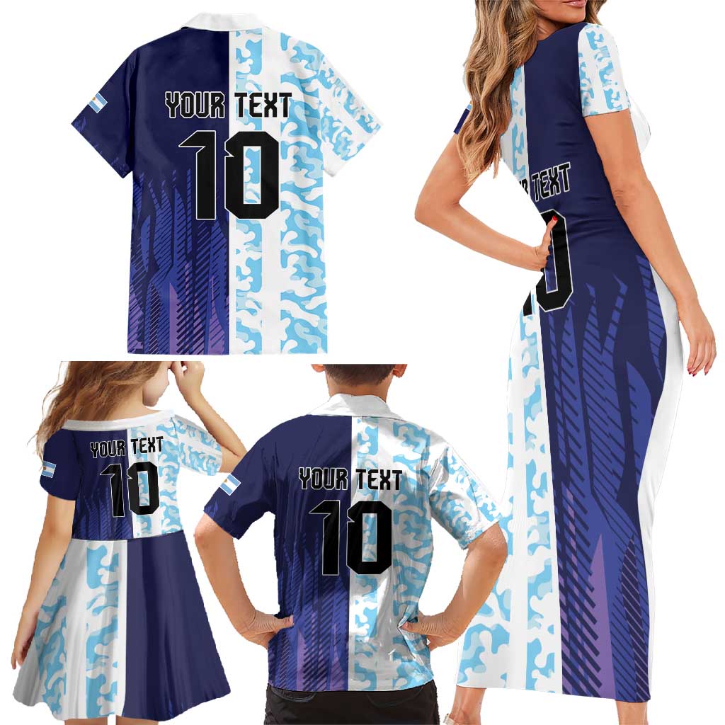 Argentina Football Custom Family Matching Short Sleeve Bodycon Dress and Hawaiian Shirt Vamos La Albiceleste Half Version
