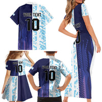 Argentina Football Custom Family Matching Short Sleeve Bodycon Dress and Hawaiian Shirt Vamos La Albiceleste Half Version