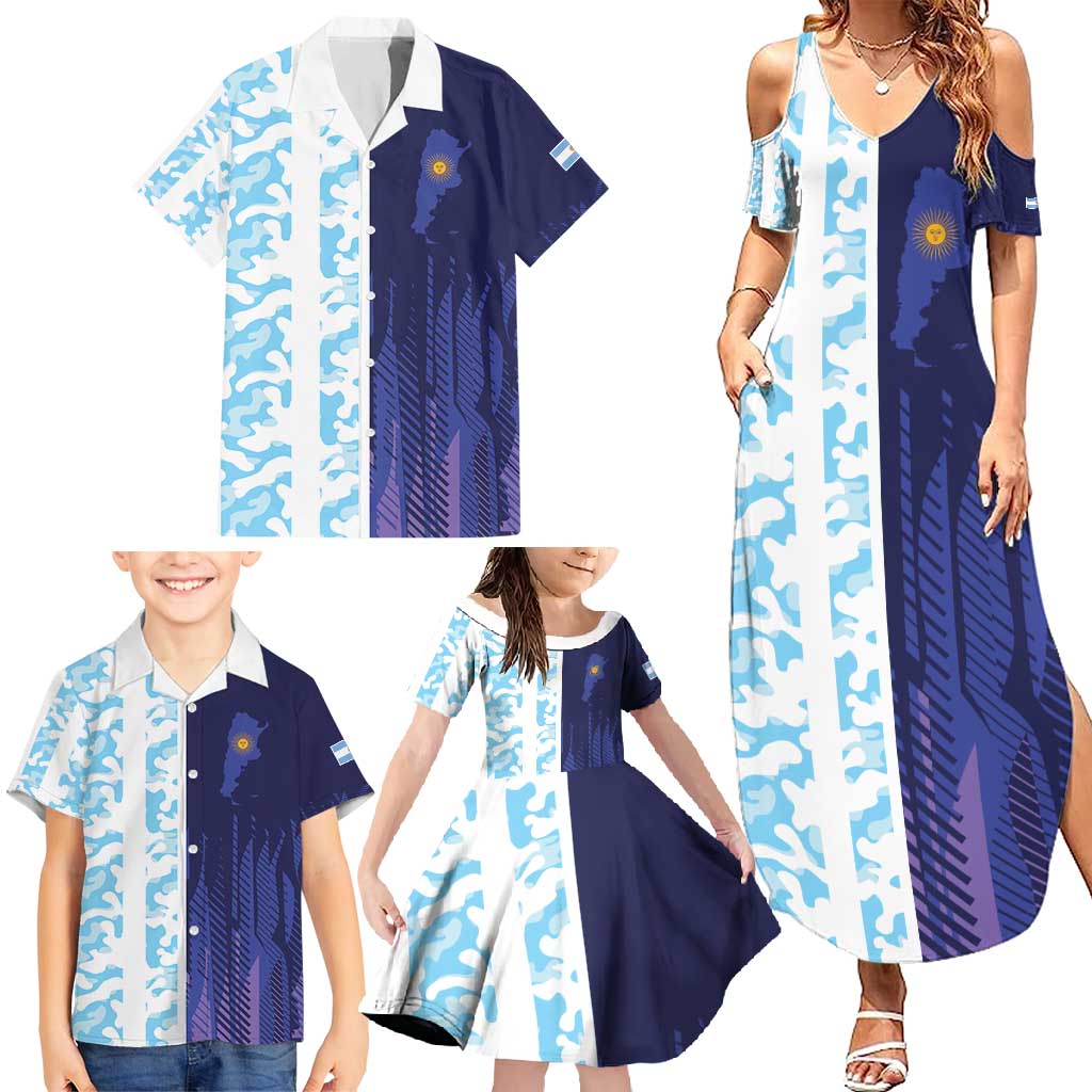 Argentina Football Custom Family Matching Summer Maxi Dress and Hawaiian Shirt Vamos La Albiceleste Half Version