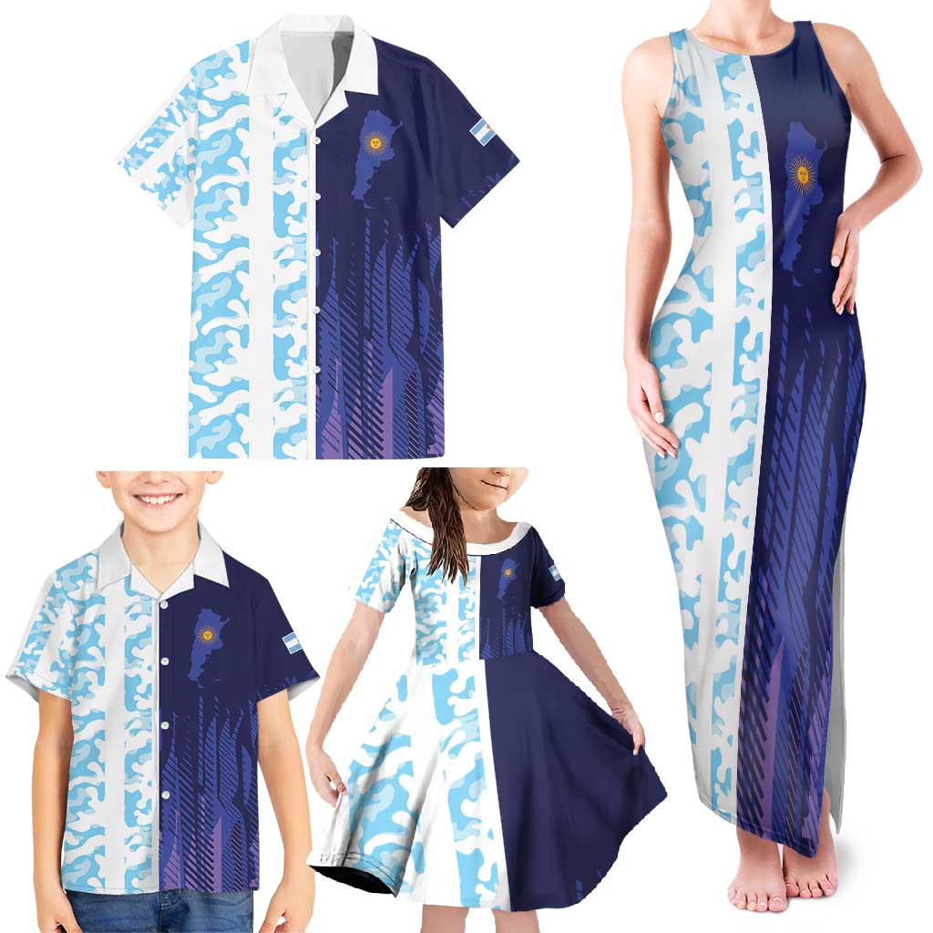 Argentina Football Custom Family Matching Tank Maxi Dress and Hawaiian Shirt Vamos La Albiceleste Half Version