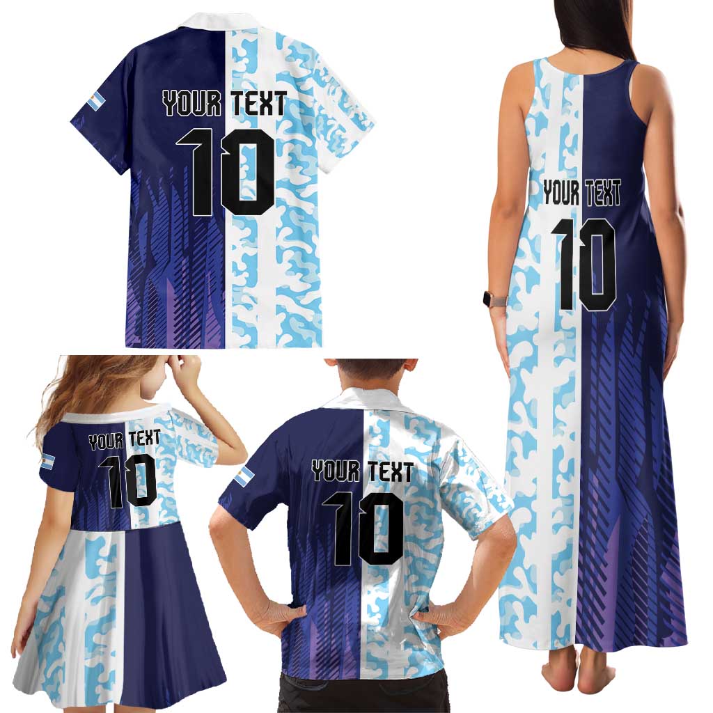 Argentina Football Custom Family Matching Tank Maxi Dress and Hawaiian Shirt Vamos La Albiceleste Half Version