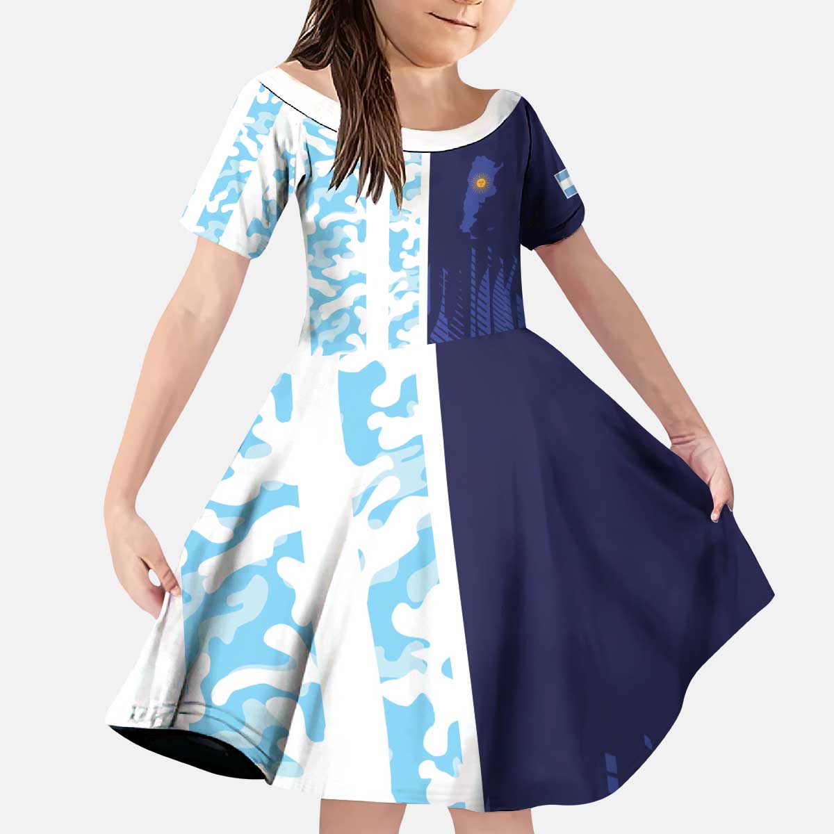Argentina Football Custom Kid Short Sleeve Dress Vamos La Albiceleste Half Version