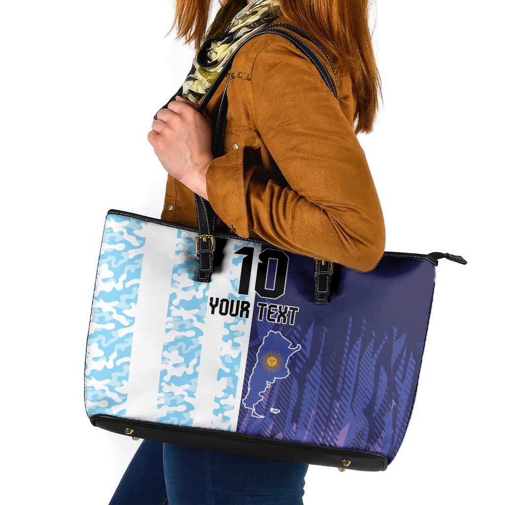 Argentina Football Custom Leather Tote Bag Vamos La Albiceleste Half Version