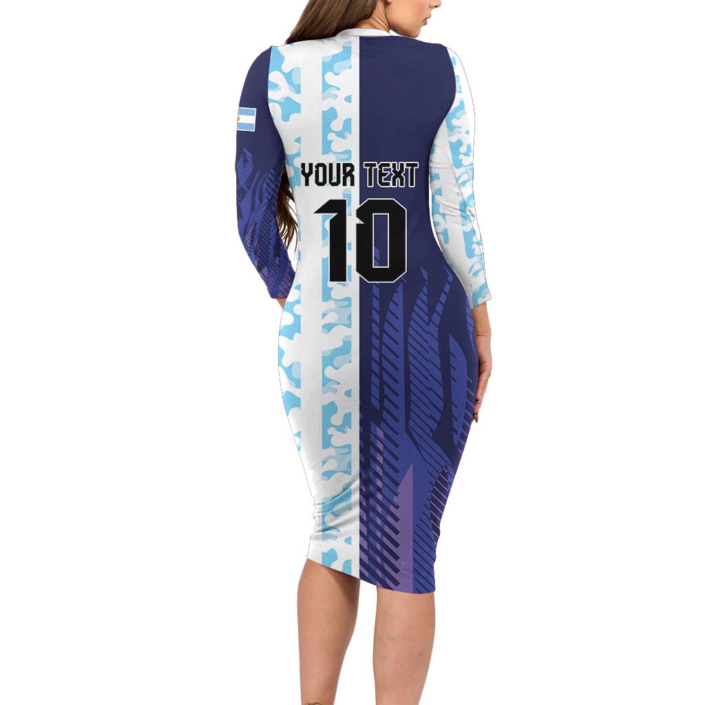 Argentina Football Custom Long Sleeve Bodycon Dress Vamos La Albiceleste Half Version