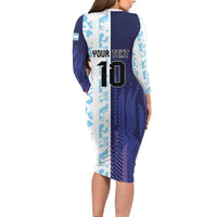Argentina Football Custom Long Sleeve Bodycon Dress Vamos La Albiceleste Half Version