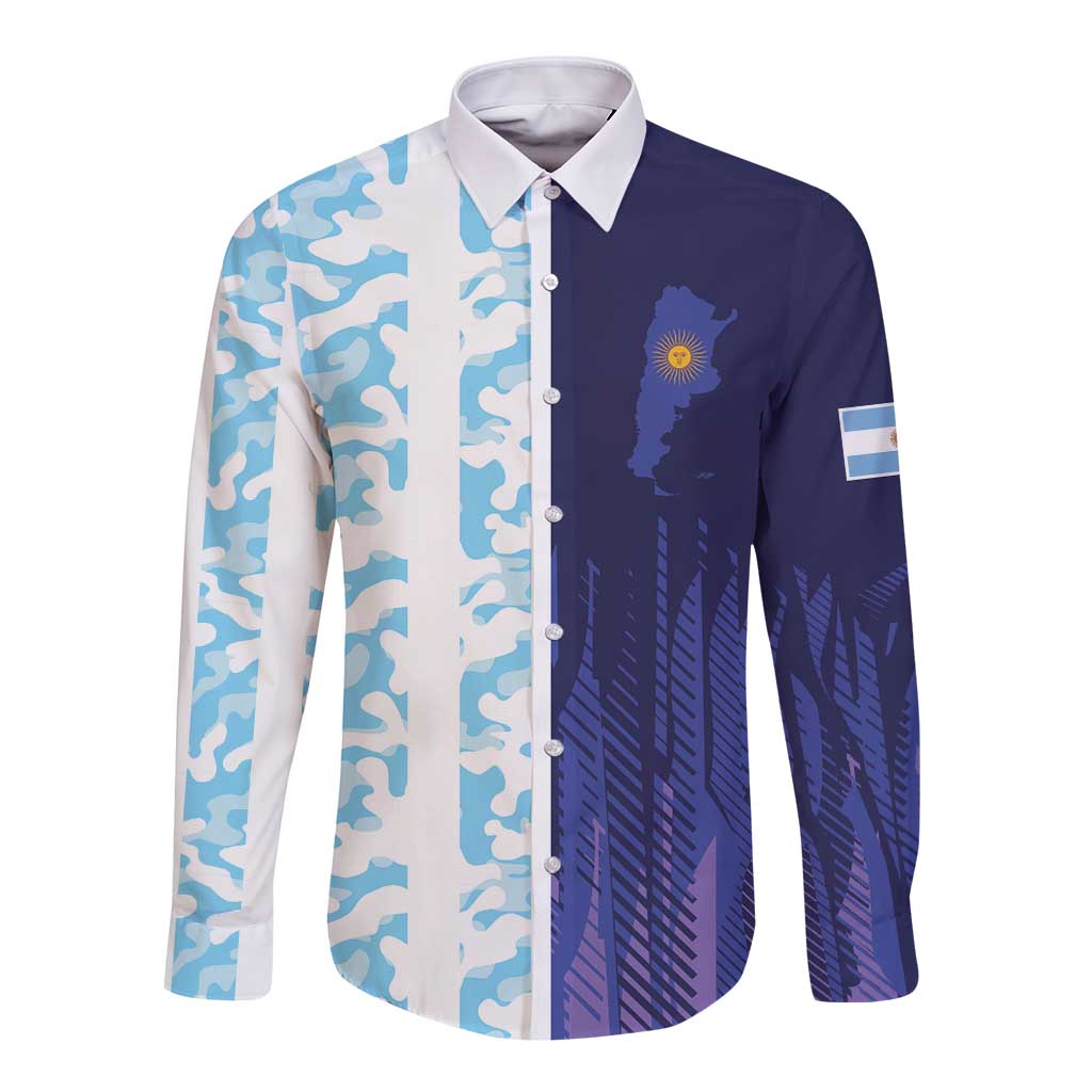 Argentina Football Custom Long Sleeve Button Shirt Vamos La Albiceleste Half Version
