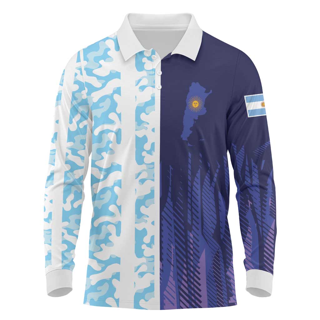 Argentina Football Custom Long Sleeve Polo Shirt Vamos La Albiceleste Half Version