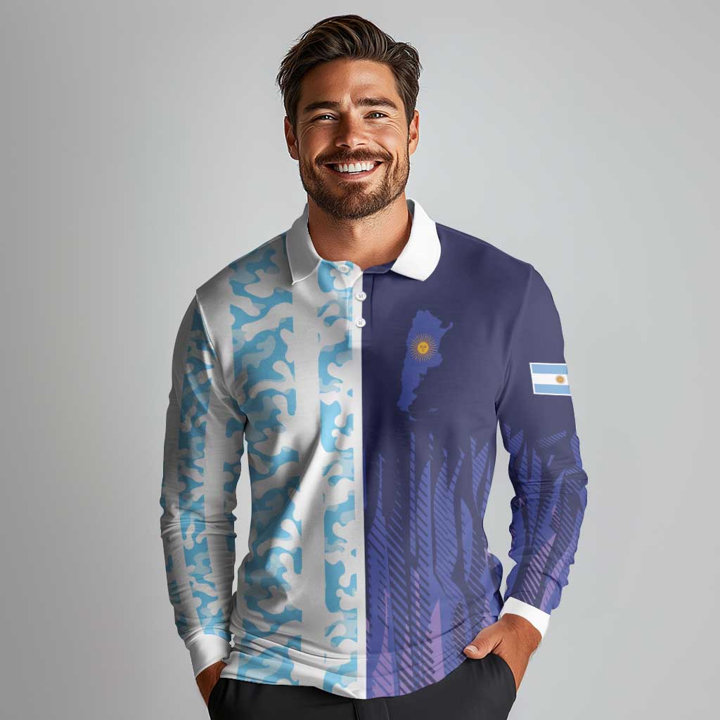 Argentina Football Custom Long Sleeve Polo Shirt Vamos La Albiceleste Half Version