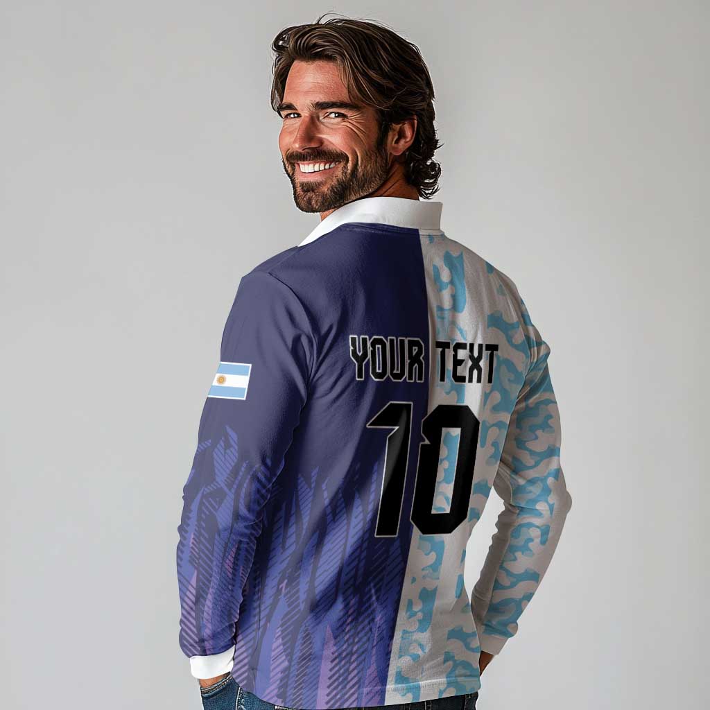 Argentina Football Custom Long Sleeve Polo Shirt Vamos La Albiceleste Half Version
