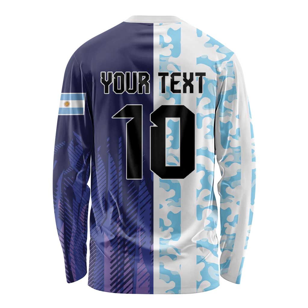Argentina Football Custom Long Sleeve Shirt Vamos La Albiceleste Half Version