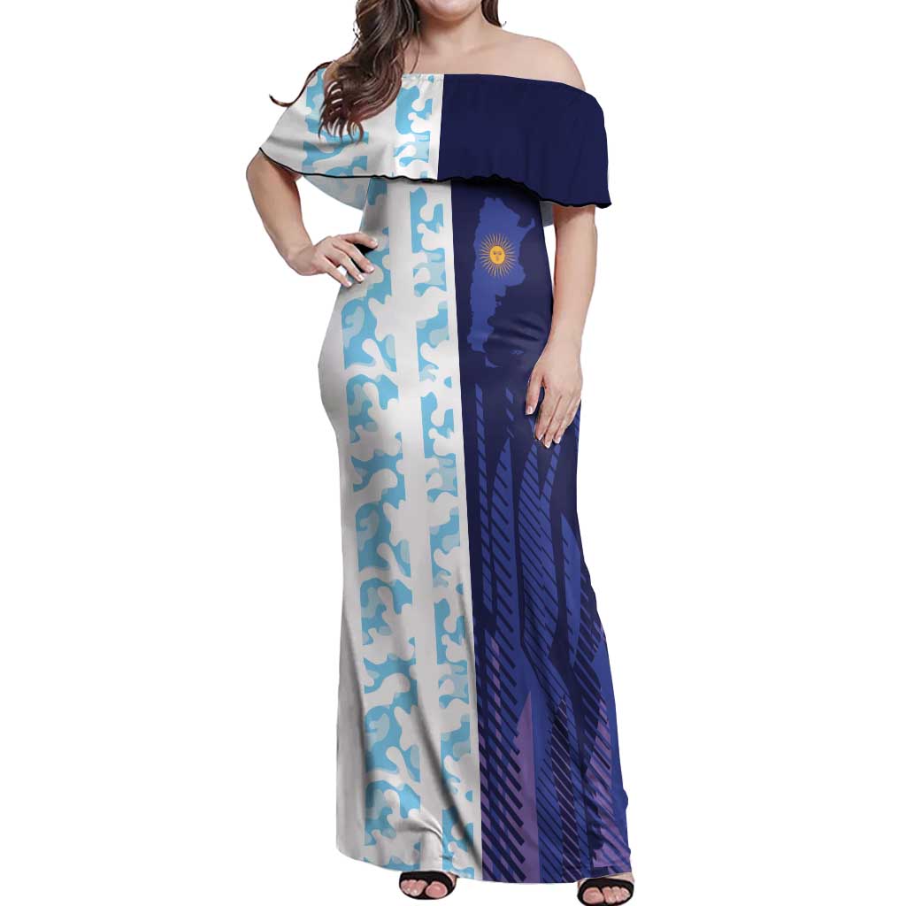 Argentina Football Custom Off Shoulder Maxi Dress Vamos La Albiceleste Half Version