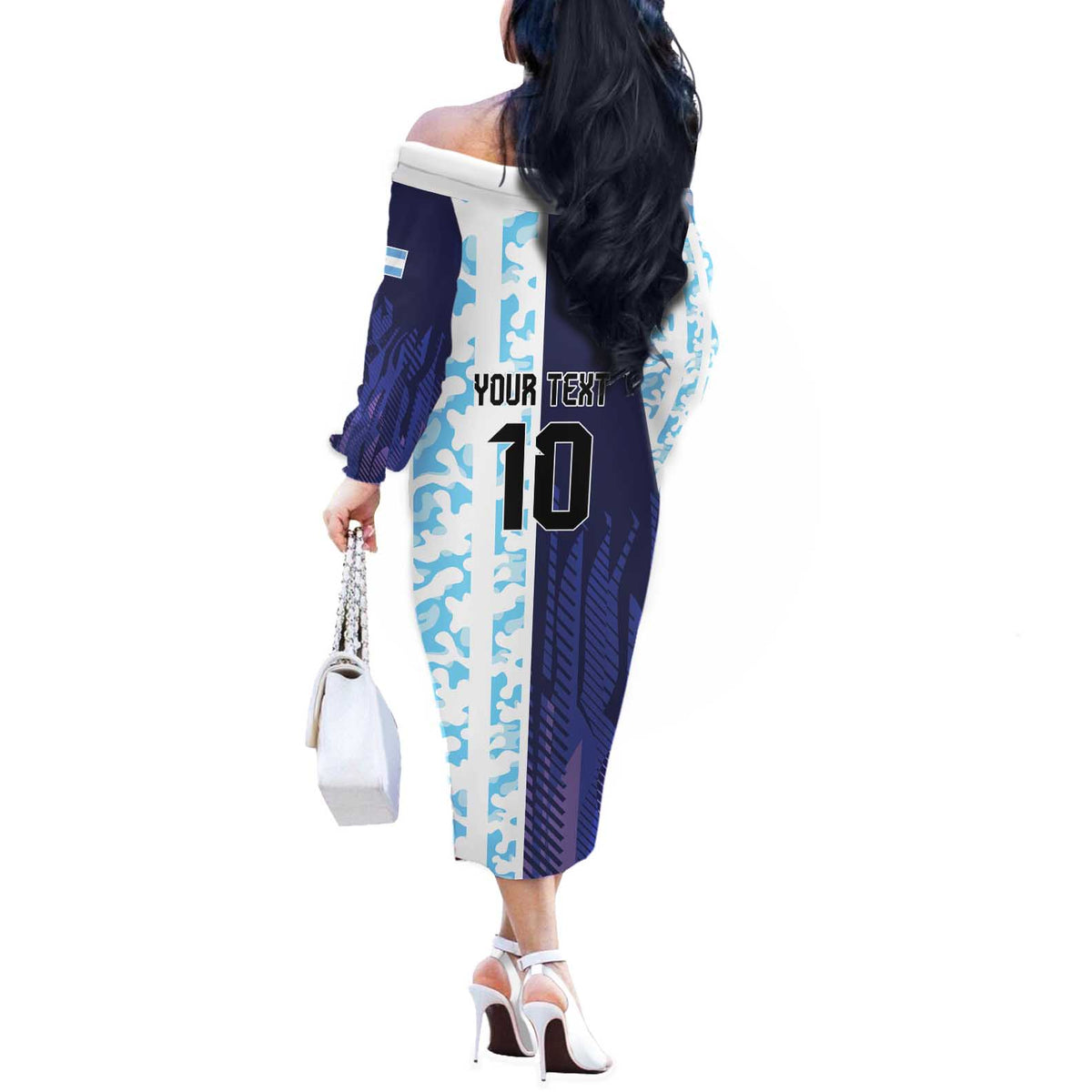 Argentina Football Custom Off The Shoulder Long Sleeve Dress Vamos La Albiceleste Half Version
