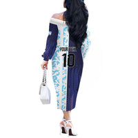 Argentina Football Custom Off The Shoulder Long Sleeve Dress Vamos La Albiceleste Half Version