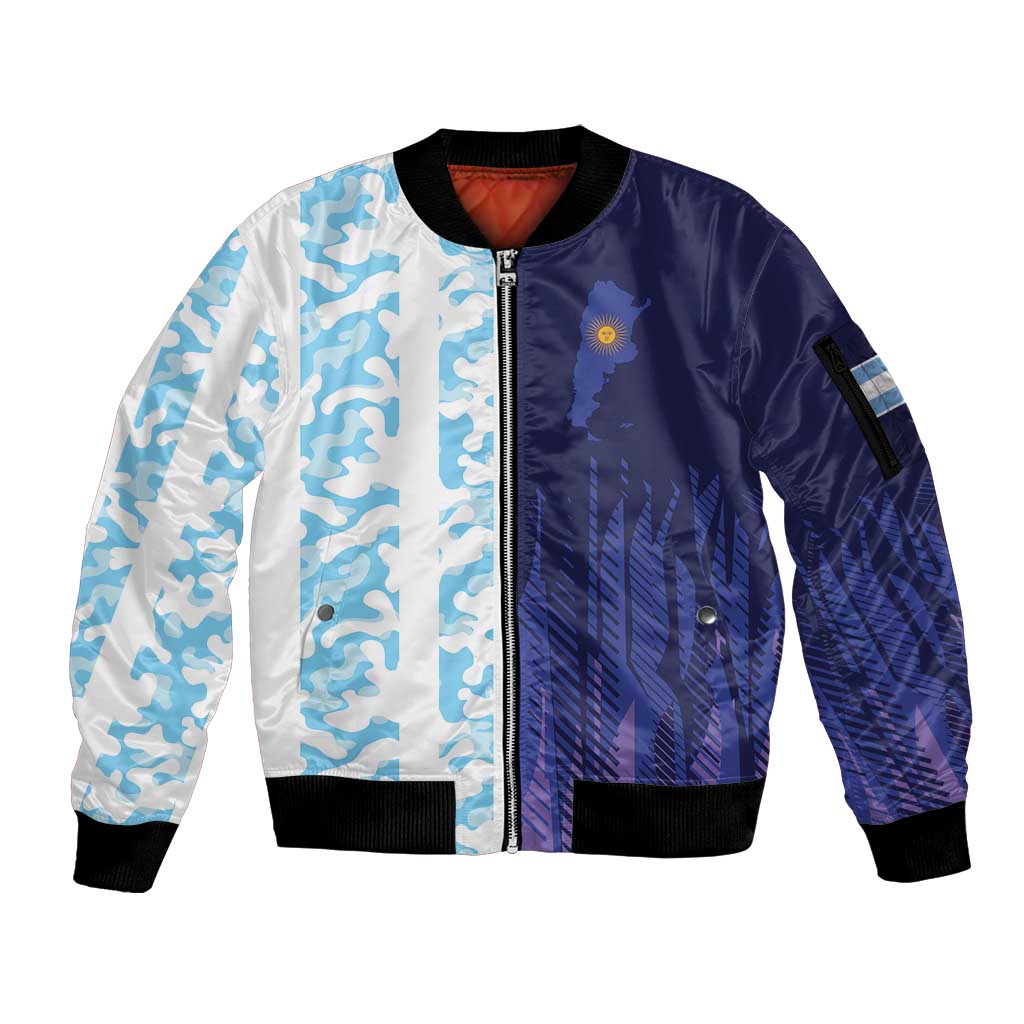 Argentina Football Custom Sleeve Zip Bomber Jacket Vamos La Albiceleste Half Version