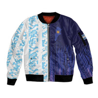 Argentina Football Custom Sleeve Zip Bomber Jacket Vamos La Albiceleste Half Version