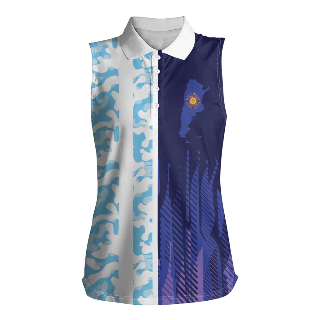 Argentina Football Custom Women Sleeveless Polo Shirt Vamos La Albiceleste Half Version
