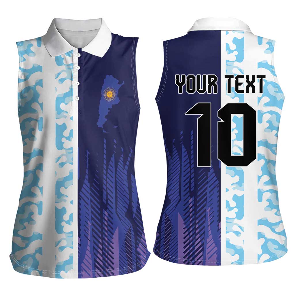 Argentina Football Custom Women Sleeveless Polo Shirt Vamos La Albiceleste Half Version