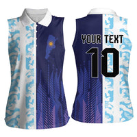 Argentina Football Custom Women Sleeveless Polo Shirt Vamos La Albiceleste Half Version