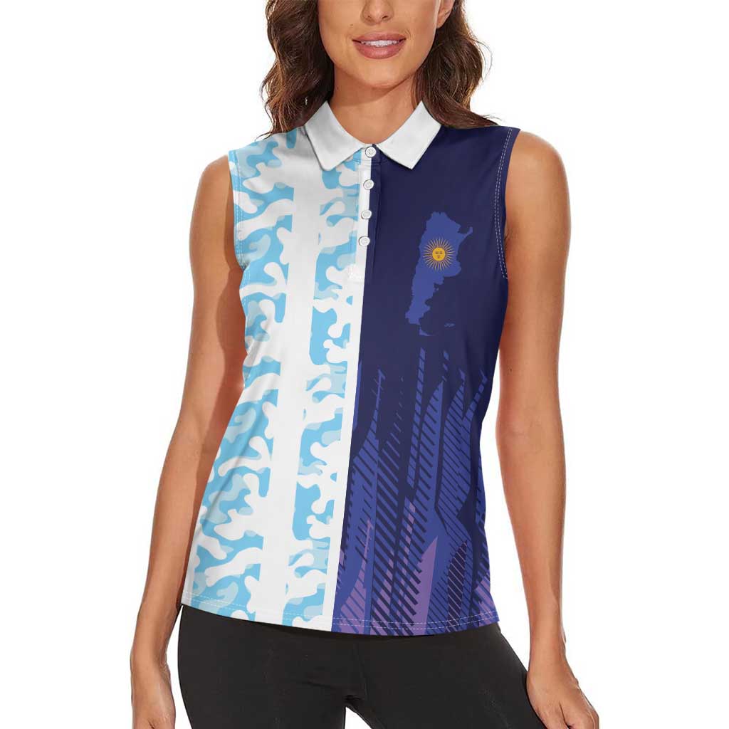 Argentina Football Custom Women Sleeveless Polo Shirt Vamos La Albiceleste Half Version