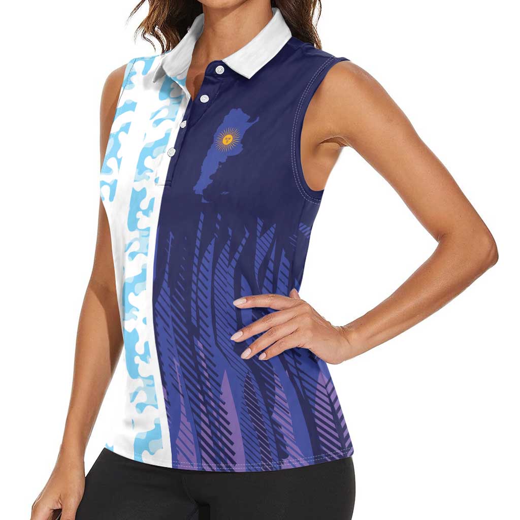 Argentina Football Custom Women Sleeveless Polo Shirt Vamos La Albiceleste Half Version