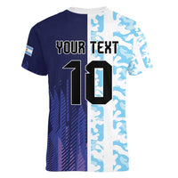 Argentina Football Custom Women V-Neck T-Shirt Vamos La Albiceleste Half Version