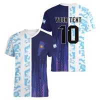 Argentina Football Custom Women V-Neck T-Shirt Vamos La Albiceleste Half Version