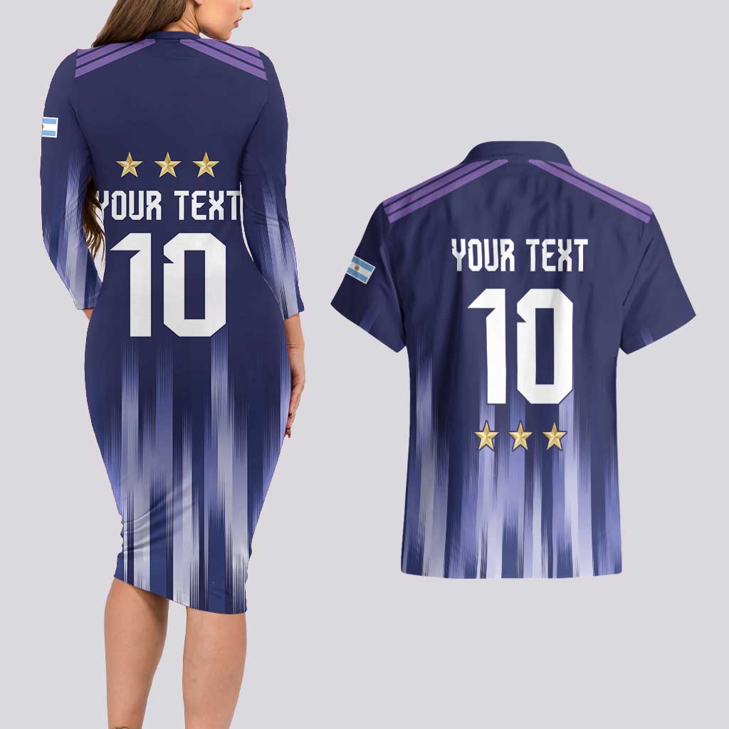 Argentina Football Custom Couples Matching Long Sleeve Bodycon Dress and Hawaiian Shirt Vamos La Albiceleste Vintage