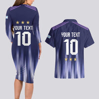 Argentina Football Custom Couples Matching Long Sleeve Bodycon Dress and Hawaiian Shirt Vamos La Albiceleste Vintage
