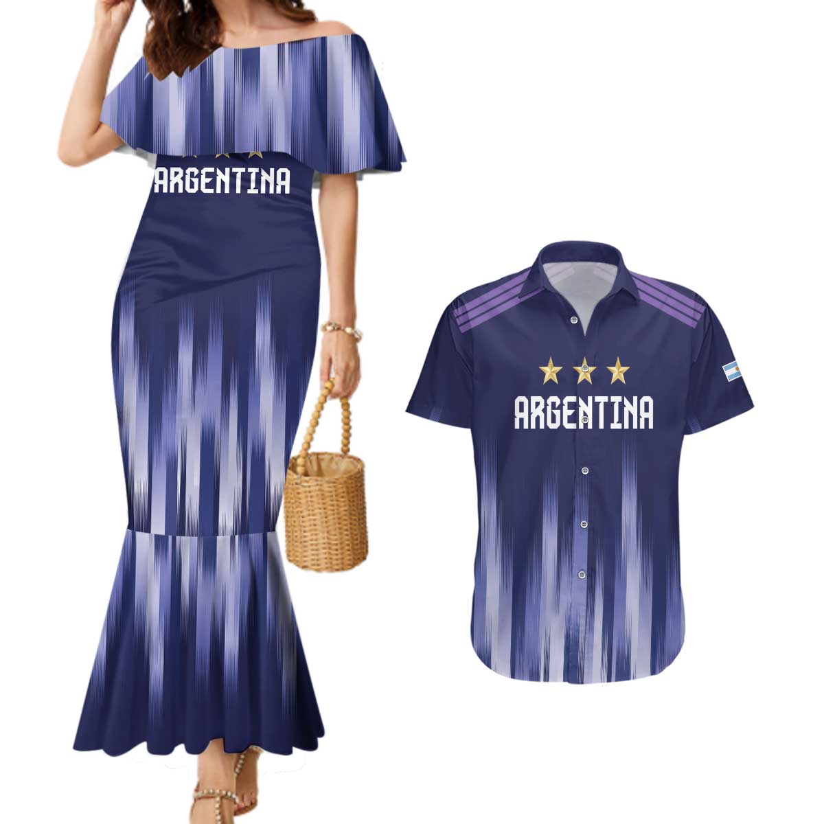 Argentina Football Custom Couples Matching Mermaid Dress and Hawaiian Shirt Vamos La Albiceleste Vintage