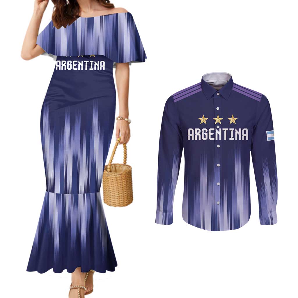 Argentina Football Custom Couples Matching Mermaid Dress and Long Sleeve Button Shirt Vamos La Albiceleste Vintage