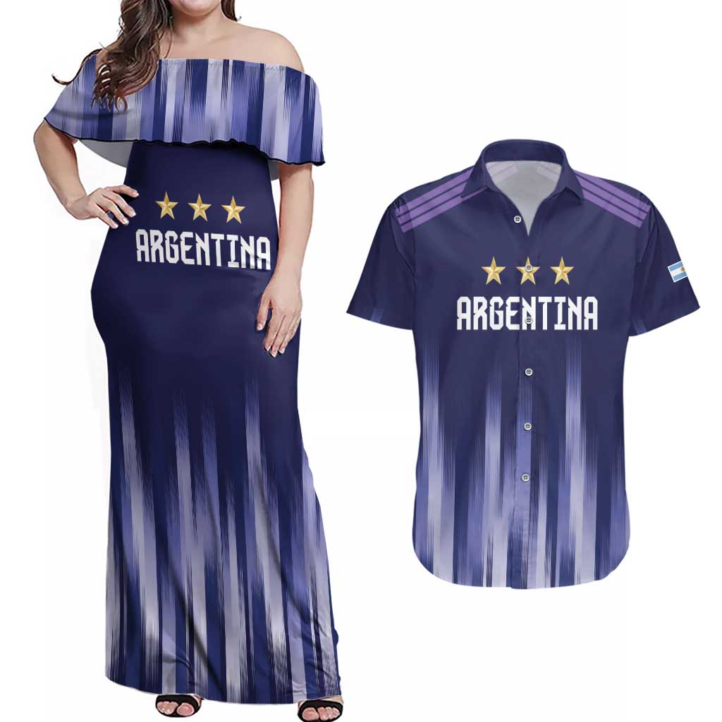 Argentina Football Custom Couples Matching Off Shoulder Maxi Dress and Hawaiian Shirt Vamos La Albiceleste Vintage