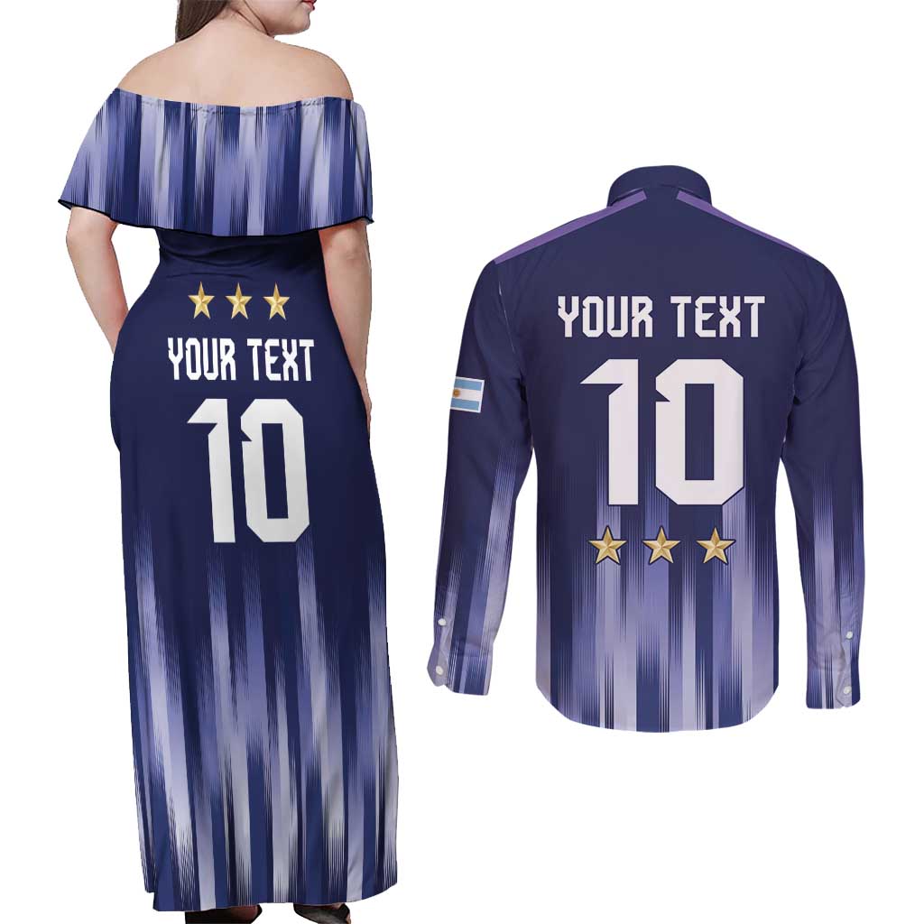 Argentina Football Custom Couples Matching Off Shoulder Maxi Dress and Long Sleeve Button Shirt Vamos La Albiceleste Vintage