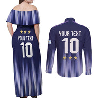 Argentina Football Custom Couples Matching Off Shoulder Maxi Dress and Long Sleeve Button Shirt Vamos La Albiceleste Vintage