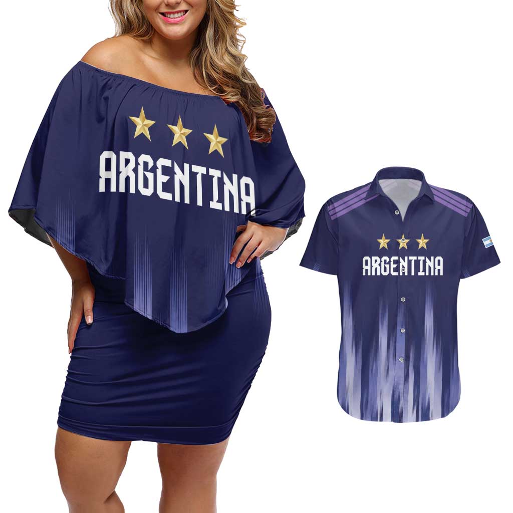 Argentina Football Custom Couples Matching Off Shoulder Short Dress and Hawaiian Shirt Vamos La Albiceleste Vintage