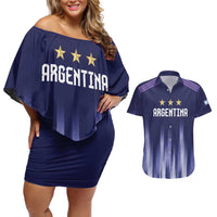 Argentina Football Custom Couples Matching Off Shoulder Short Dress and Hawaiian Shirt Vamos La Albiceleste Vintage