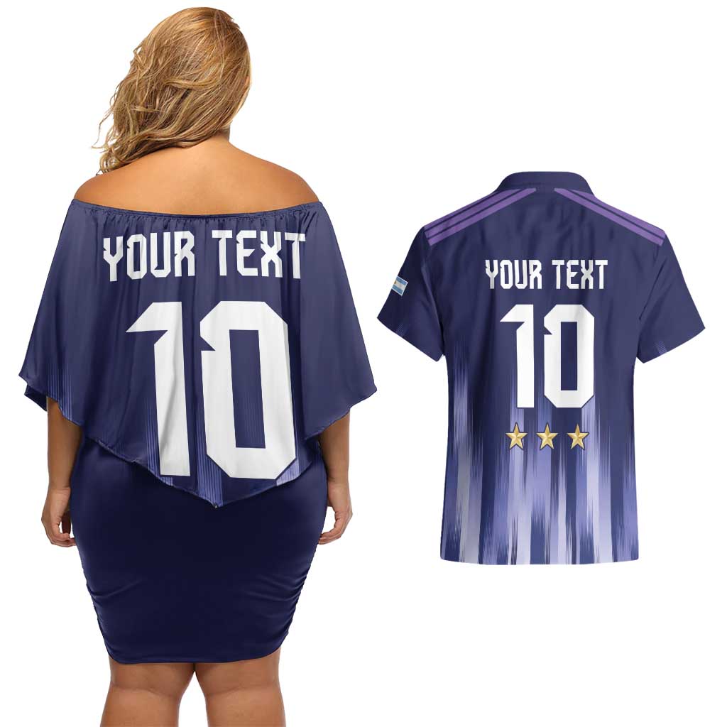 Argentina Football Custom Couples Matching Off Shoulder Short Dress and Hawaiian Shirt Vamos La Albiceleste Vintage