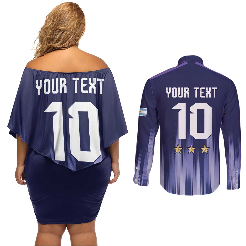 Argentina Football Custom Couples Matching Off Shoulder Short Dress and Long Sleeve Button Shirt Vamos La Albiceleste Vintage