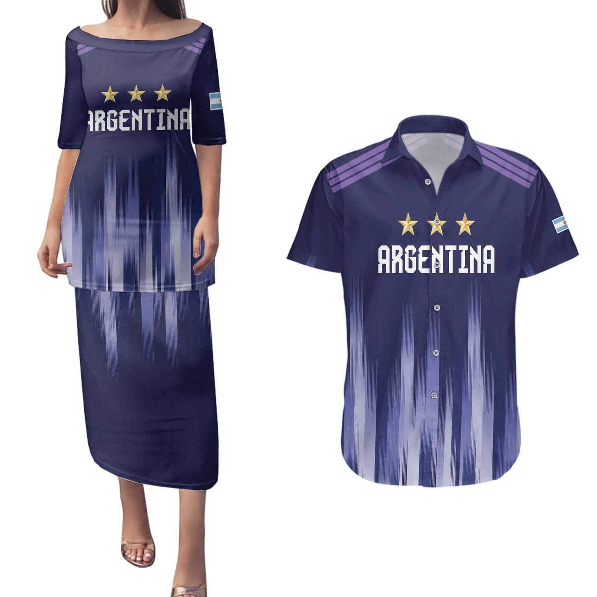 Argentina Football Custom Couples Matching Puletasi and Hawaiian Shirt Vamos La Albiceleste Vintage