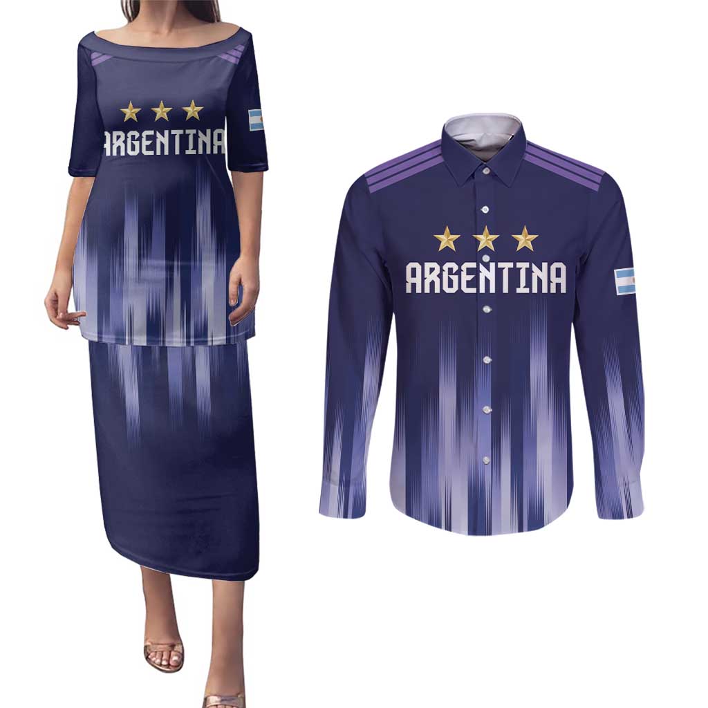 Argentina Football Custom Couples Matching Puletasi and Long Sleeve Button Shirt Vamos La Albiceleste Vintage