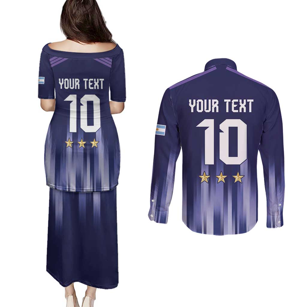 Argentina Football Custom Couples Matching Puletasi and Long Sleeve Button Shirt Vamos La Albiceleste Vintage