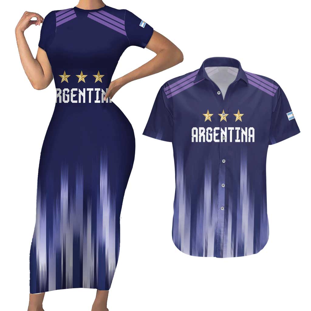 Argentina Football Custom Couples Matching Short Sleeve Bodycon Dress and Hawaiian Shirt Vamos La Albiceleste Vintage