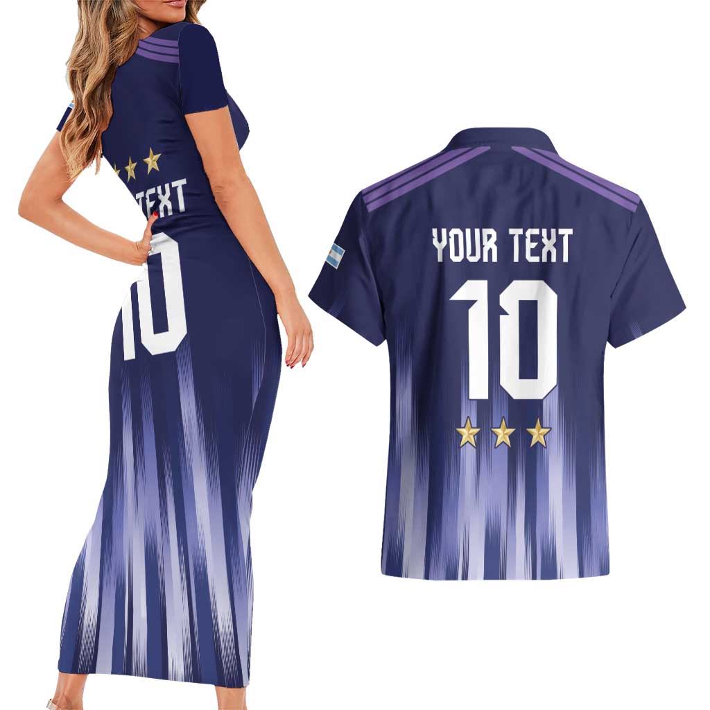 Argentina Football Custom Couples Matching Short Sleeve Bodycon Dress and Hawaiian Shirt Vamos La Albiceleste Vintage