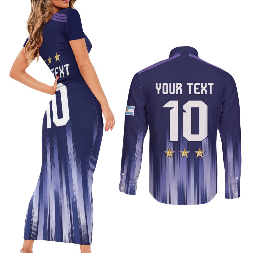 Argentina Football Custom Couples Matching Short Sleeve Bodycon Dress and Long Sleeve Button Shirt Vamos La Albiceleste Vintage