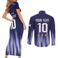 Argentina Football Custom Couples Matching Short Sleeve Bodycon Dress and Long Sleeve Button Shirt Vamos La Albiceleste Vintage